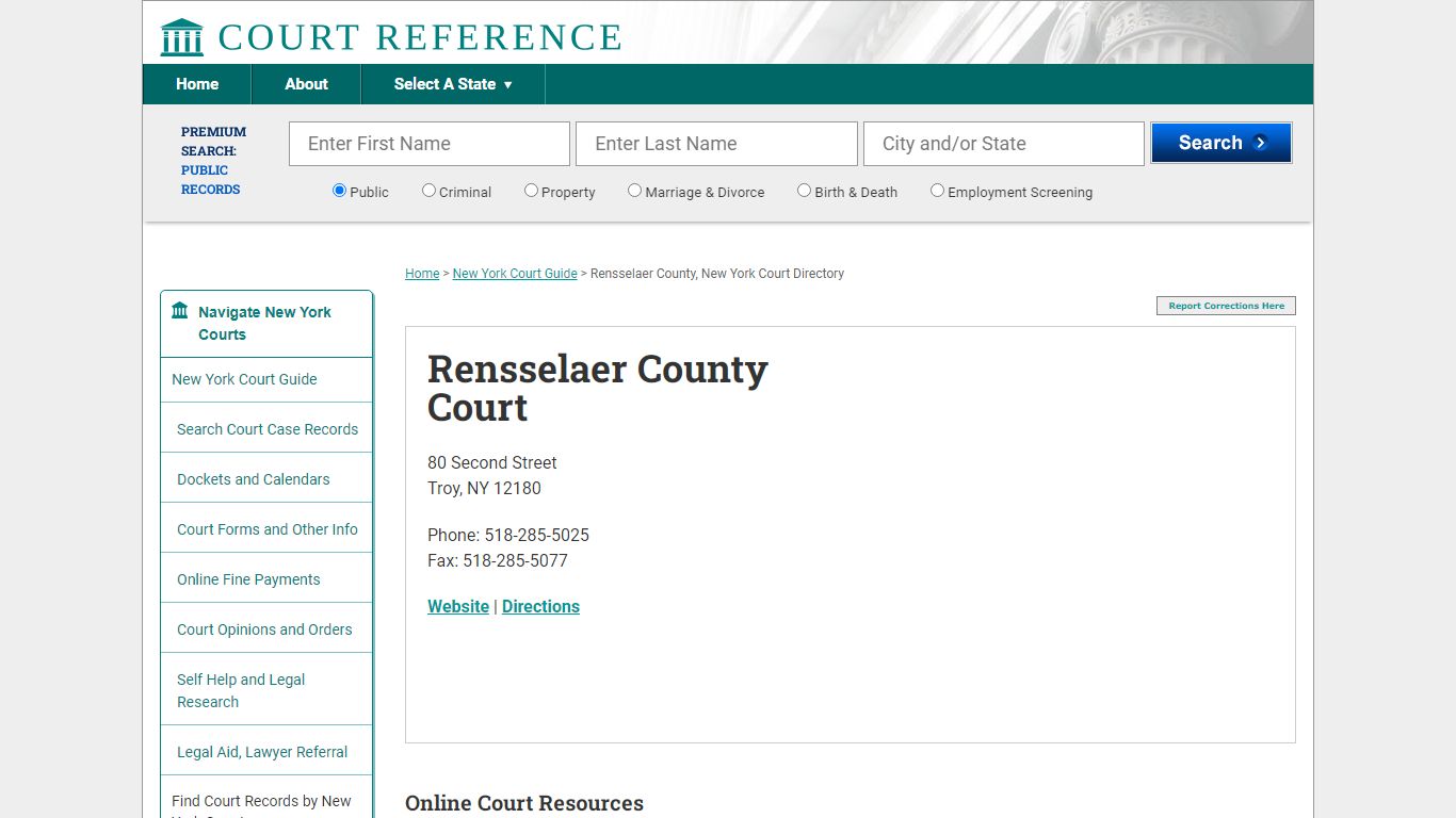 Rensselaer County Court - CourtReference.com